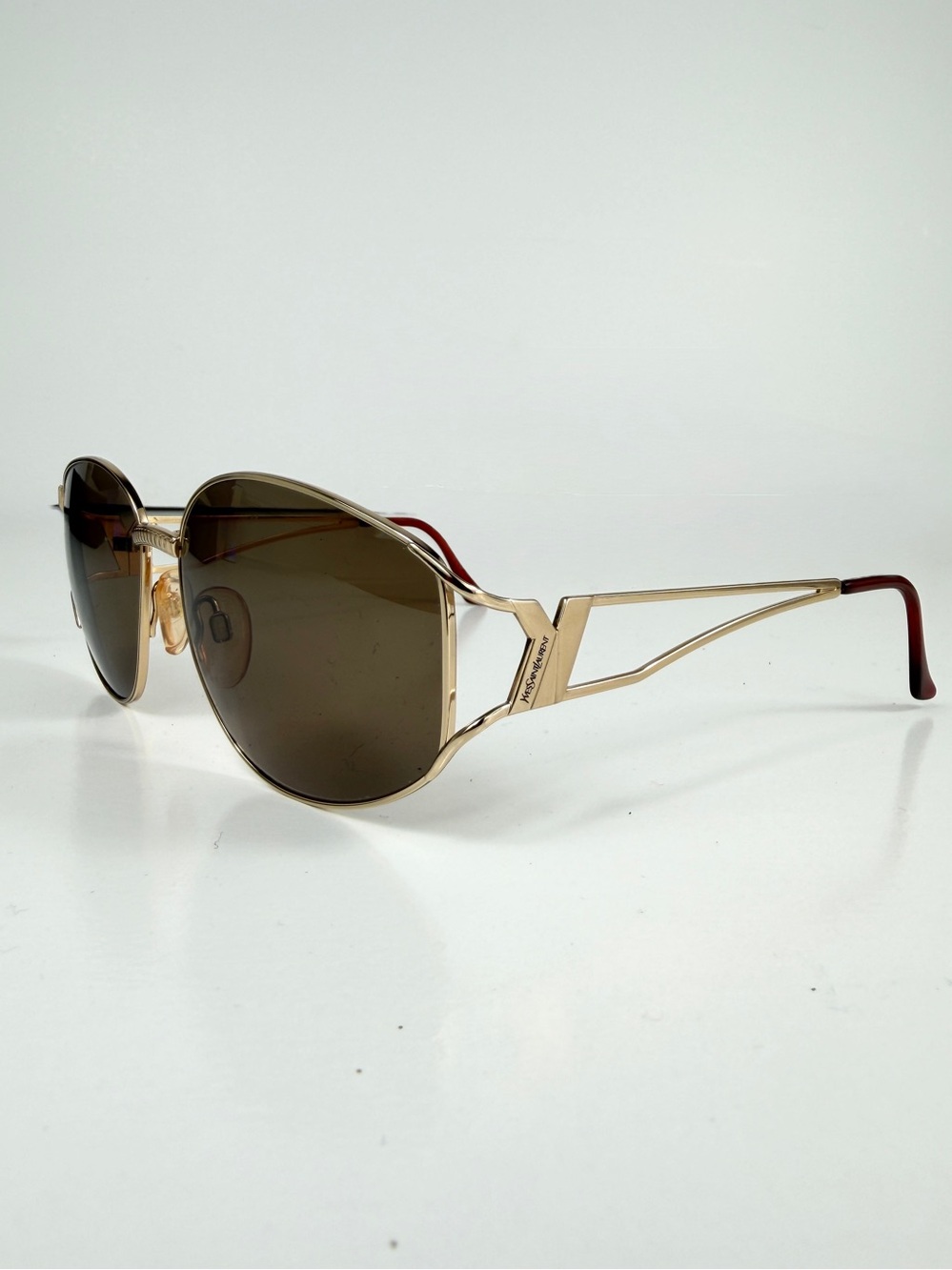 VTG Yves Saint Laurent 6029 Sunglasses Gold Open Frame YSL Deadstock Full Set